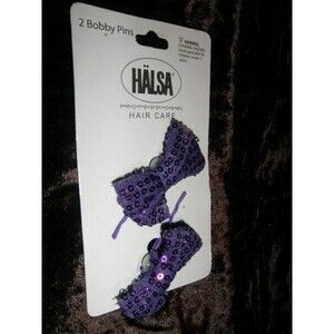 NEW by HALSA, BOBBY PIN HAIR BOWS 2" (SET OF 2) PURPLE WITH SEQUINS